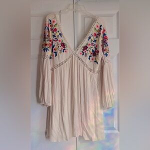Embroidered Boho Dress with Floral Design